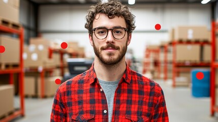 Obraz premium Young Entrepreneur in Warehouse with Shipping Products and Inventory Management
