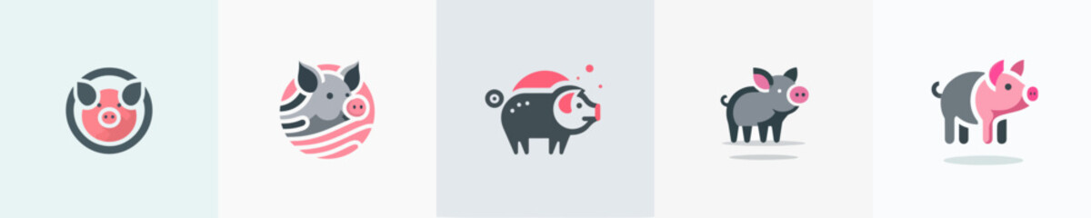set vector icon pig