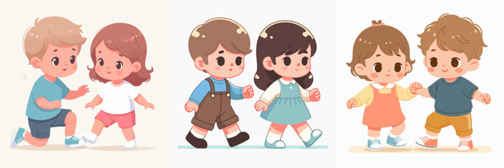 set vector baby learning to walk