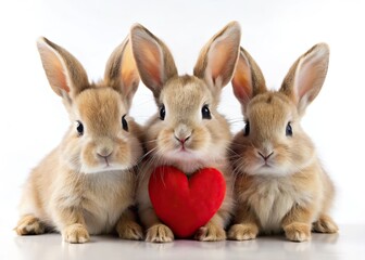 Obraz premium Valentine's Day Rabbits, Cute Hares, Hearts, Agriculture, Breeding