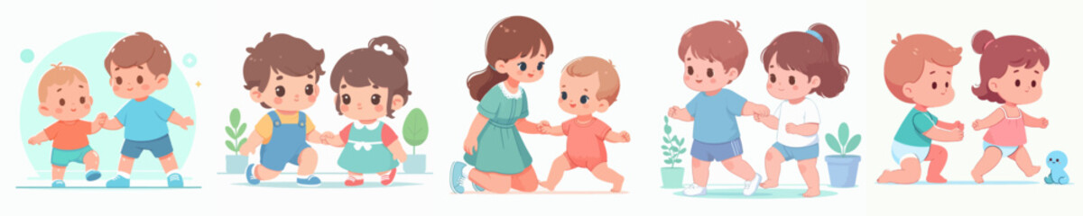 set vector baby learning to walk