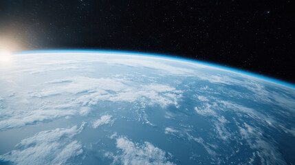 breathtaking view of Earth from space with sun peeking over horizon
