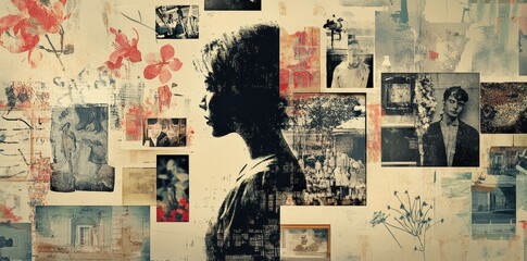 A Collage Featuring A Womans Silhouette And Various Memories