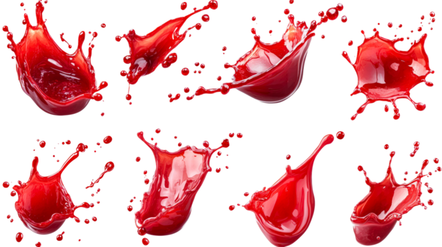 Dynamic red splash action studio creative isolated on transparent background