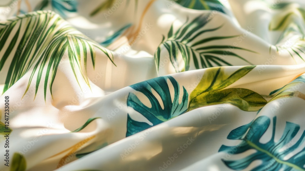 Poster light summer fabrics feature tropical patterns for easygoing style during warm days at the beach or 