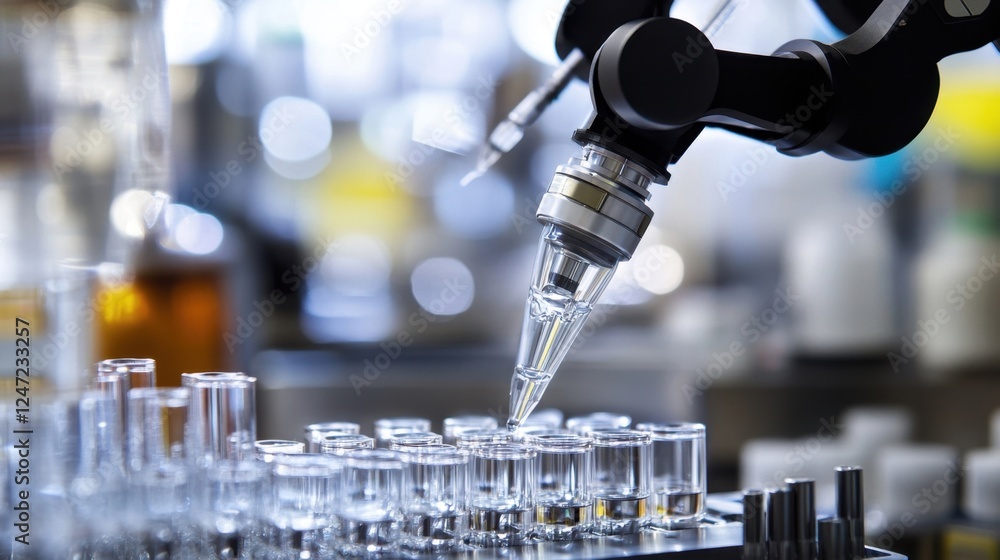 Aufkleber modern laboratory equipment featuring precise liquid dispensing with an automated pipette into multi