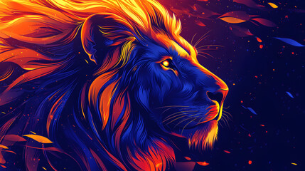 Vibrant Abstract Lion Portrait: Majestic Mane and Fierce Expression in Digital Art with Dynamic Colors and Striking Detail, Capturing the Wild Strength and Power of Nature