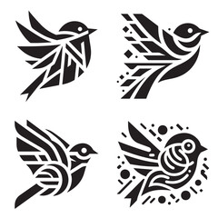 A vector set of flying birds, including doves, pigeons, and eagles, illustrated with wings outstretched in symbols of peace and freedom