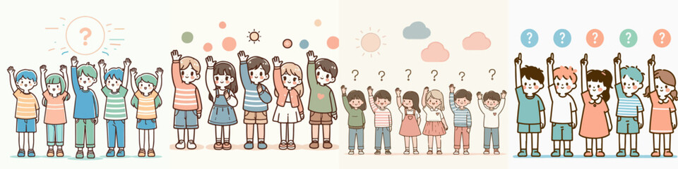 vector set of children raising their hands