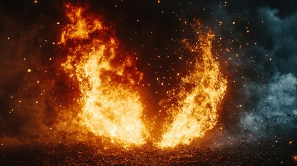 Fototapeta premium Fiery Inferno Clashing with Smoke, Night, Background Sparks, VFX