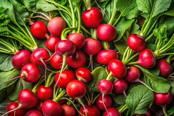 Vibrant Harvested Radishes, Drone Shot, Healthy Snack
