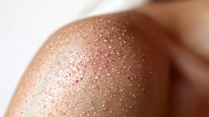 Fototapeta premium View of Eczema Affected Elbow with Irritated Skin and Moisture Beads Close-Up