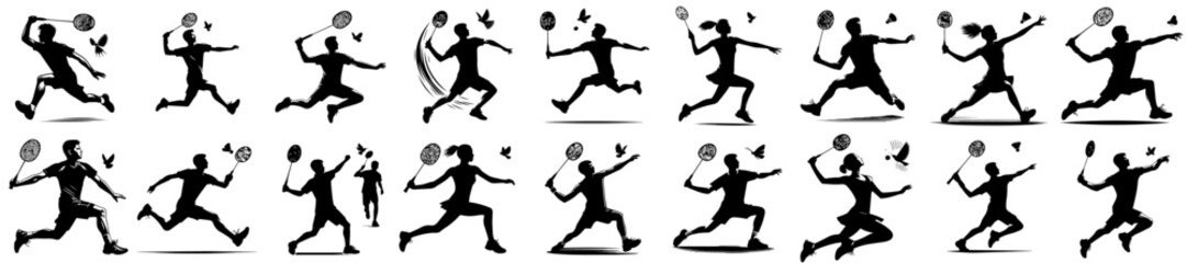 set vector silhouette player badminton