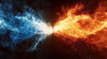 Fire and Ice Clashing, Abstract Background, Digital Art