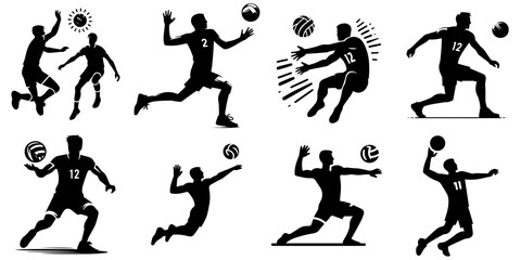set vector silhouette player vollyball