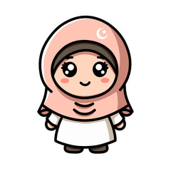 Cute Cartoon Character Wearing a Pink Hijab Clip Art Illustration