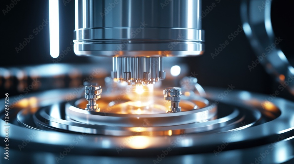 Poster high tech microscope capturing detailed images, showcasing precision engineering and cutting edge te