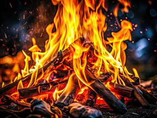 Vintage Bonfire Flames Black Background AI Photo