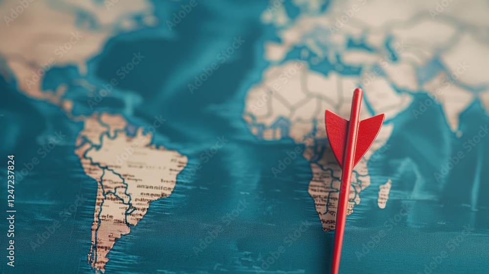 Aufkleber vibrant arrow targeting glowing orbits on a world map with a detailed background