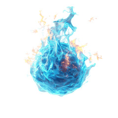 The image showcases a radiant blue flame sphere emanating energy and heat, creating a magical effect.