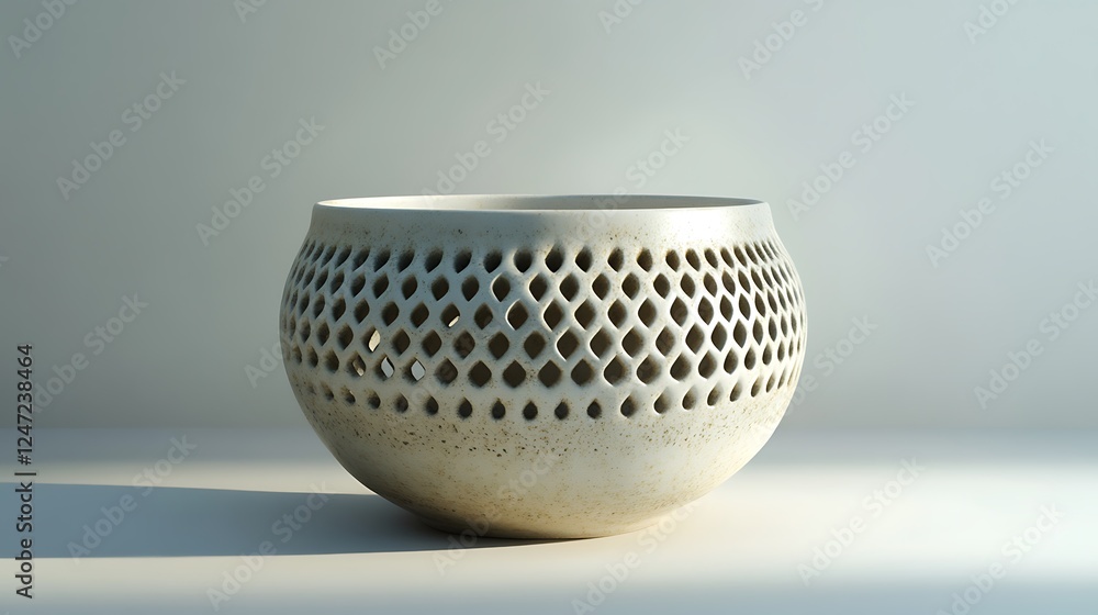 Poster a pot with a perforated pattern creating a modern lattice effect