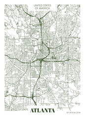 Atlanta, USA Detailed Blueprint Style Map