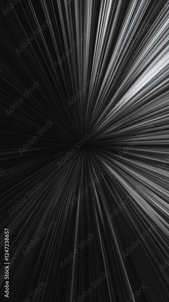 Poster abstract black and white radial lines pattern, dynamic motion concept