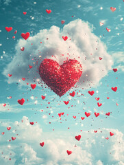 Floating heart cloud spreading love in a surreal atmosphere