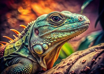 Fototapeta premium Vintage Lagarto Overo Photography, Retro Reptile, Exotic Animal, Wildlife, Nature, Old Photo Style