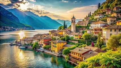Vintage Limone sul Garda Coast Photography, Italian Lakeside, Charming Scenery