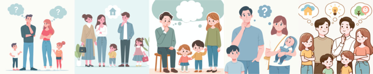 family vector set thinking about something