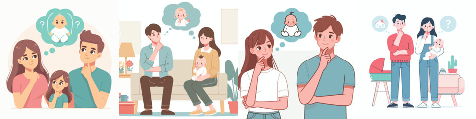 family vector set thinking about something