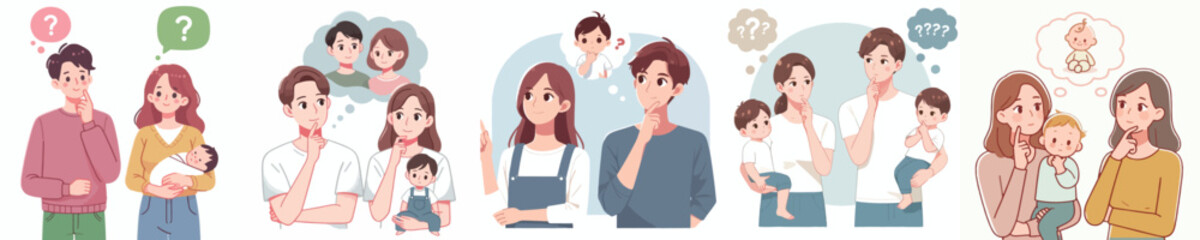 family vector set thinking about something