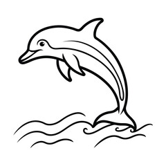 Fototapeta premium Cute dolphin jumping out of the water, black and white line art. color page for kids