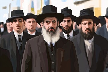 illustration of group of orthodox jewish men 
