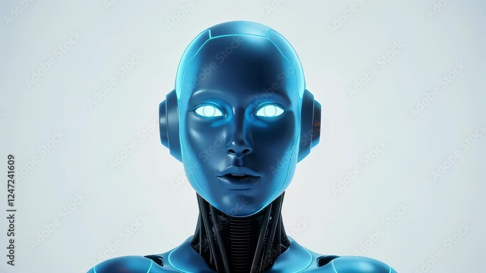 Poster futuristic robot interacts with floating speech bubbles representing digital communication. the subj