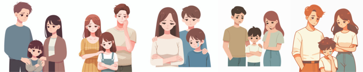 sad family vector set
