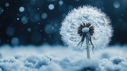 A close-up of a dandelion puff against a dreamy, soft-focus background.