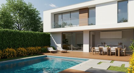 A modern home with a clean white exterior sleek glass windows and a minimalist design