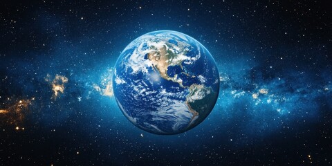 Earth Planet In Vast Starry Space Background