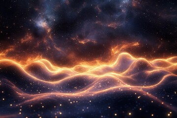 Obraz premium Celestial waves illuminated by stars in a cosmic night sky