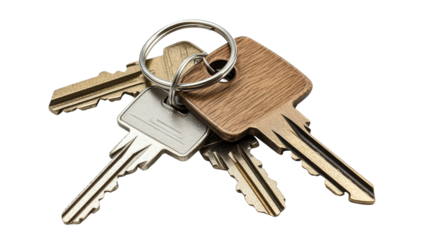 Unlocking security key set on isolated on transparent background