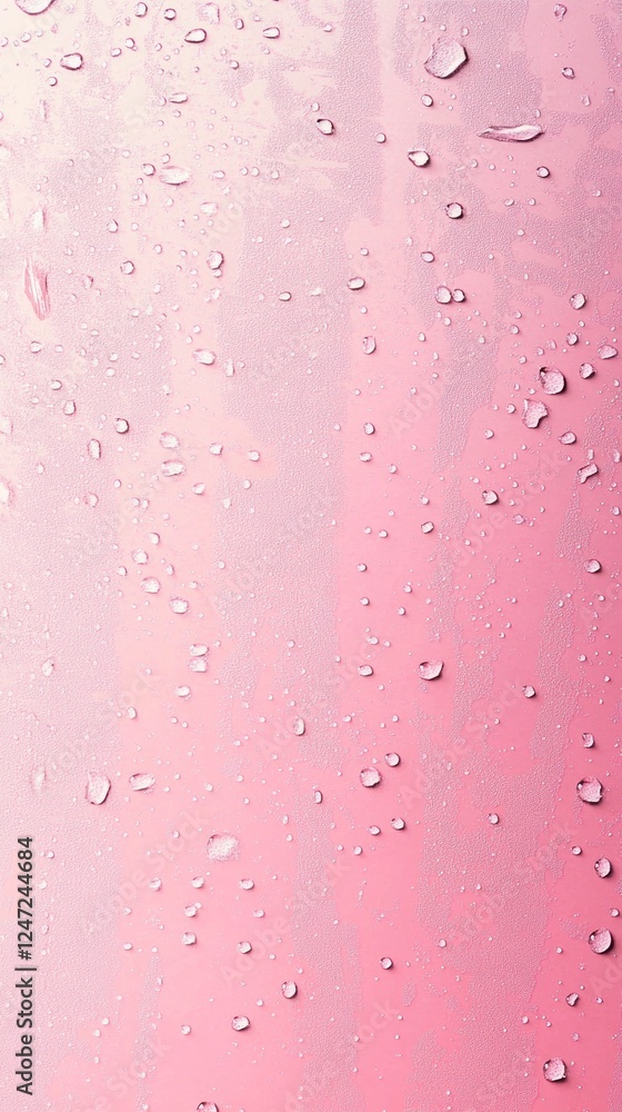 Poster soft pink hues envelop the scene, adorned with shimmering water droplets that create a graceful and 