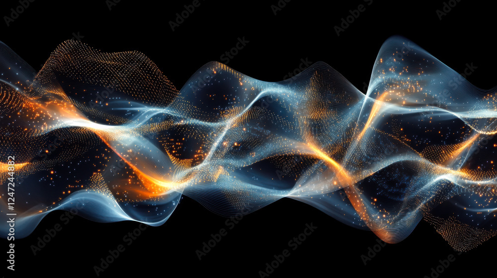 Poster vibrant abstract waves with glowing particles creating a mesmerizing visual effect