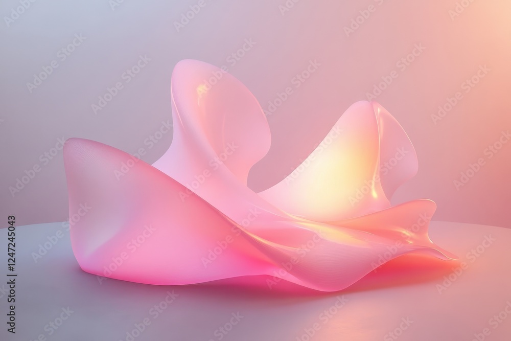 Poster fluid sculptural design with soft curves and illuminated hues captured in a serene setting