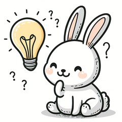 Obraz premium Cute Rabbit Get Idea Cartoon Vector Icon Illustration