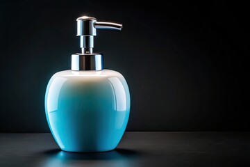 White Soap Bottle Blue Dispenser Black Background Conceptual Photography