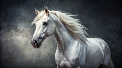 White Stallion, Architectural Photography, Gray Background, AI Photo