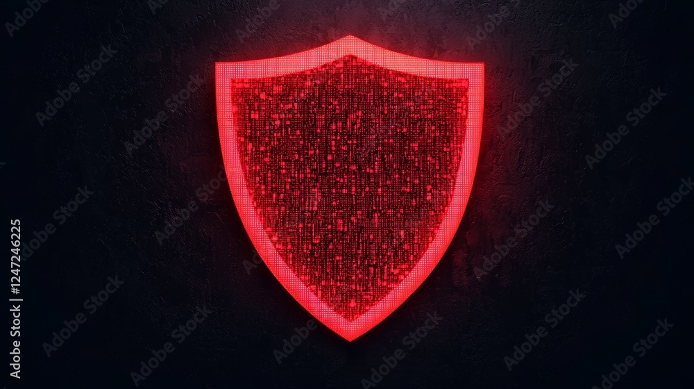 Poster vibrant digital shield depiction with data pattern on dark background