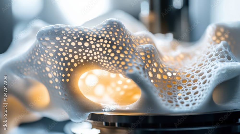 Poster detailed close up of a complex 3d printed object showcasing an intricate, organic lattice design. th